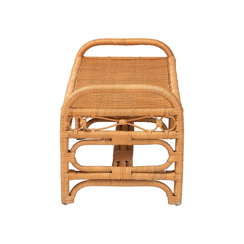 Pemberly Row Ayala Natural Rattan Accent Bench Handwoven Bohemian Seating