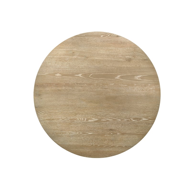 Pemberly Row 7-Piece Round Dining Table in Rustic Oak with Boucle Chairs