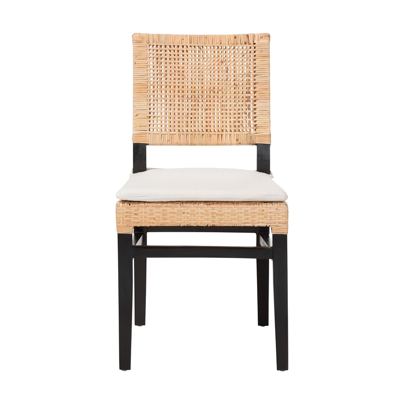 Pemberly Row Lesia Natural Rattan Dining Chair with Espresso Finish