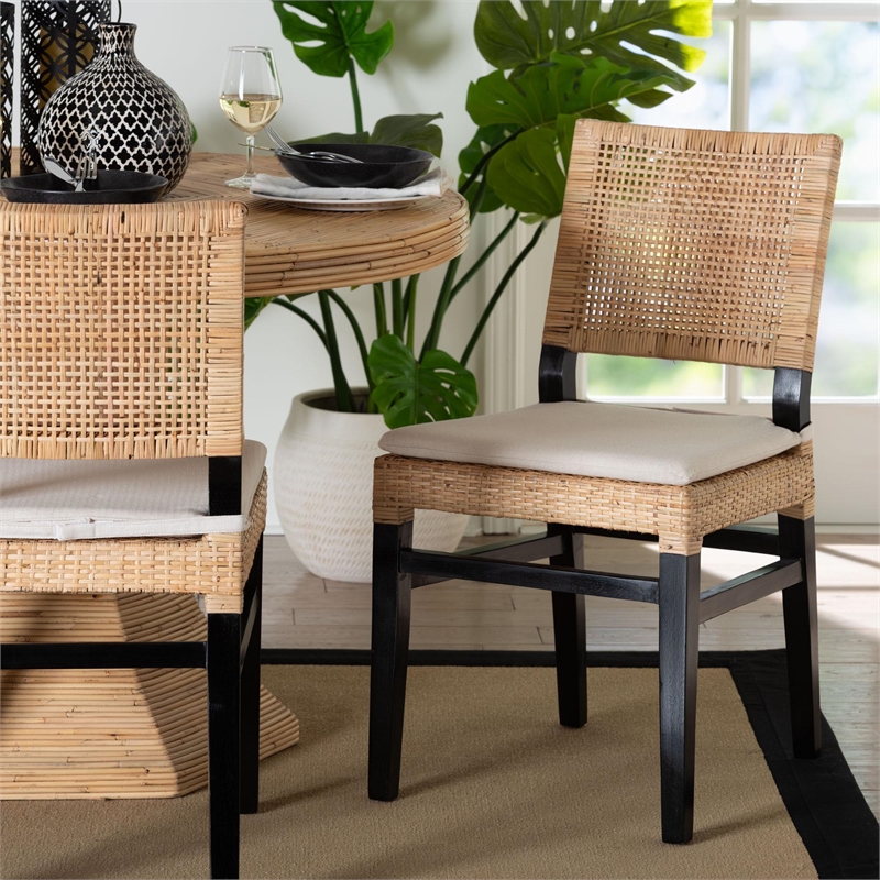 Pemberly Row Lesia Natural Rattan Dining Chair with Espresso Finish