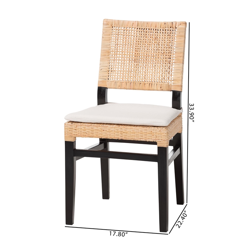 Pemberly Row Lesia Natural Rattan Dining Chair with Espresso Finish