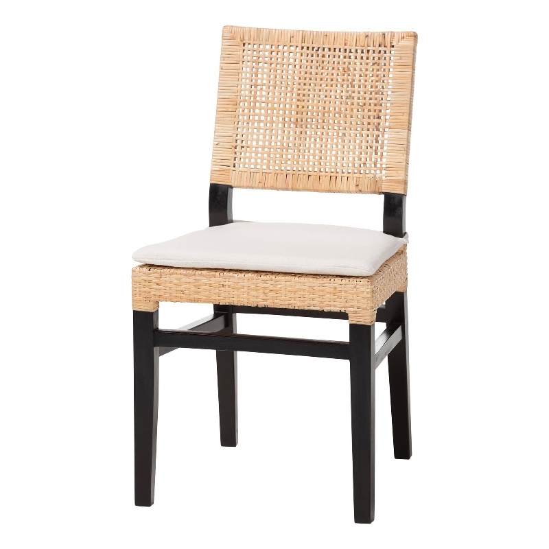 Pemberly Row Lesia Natural Rattan Dining Chair with Espresso Finish