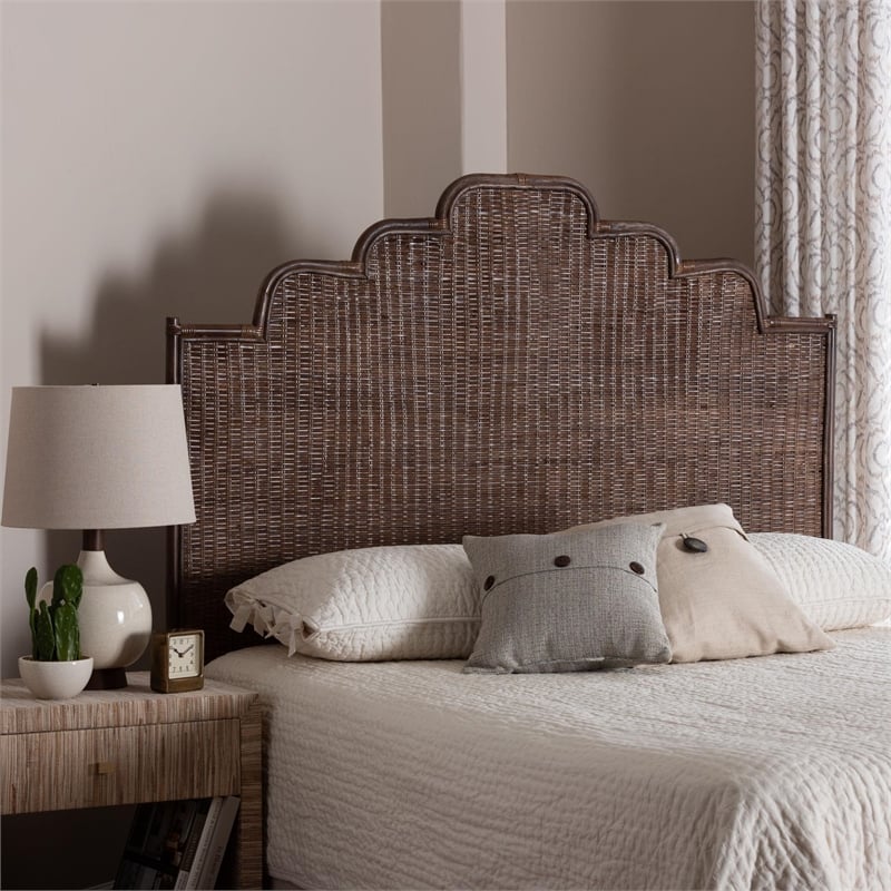 Pemberly Row Raphaela Natural Rattan King Panel Headboard