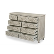 Pemberly Row Farmhouse 9-Drawer Solid Wood Dresser with Floral Carved Details