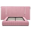 Pemberly Row Velvet Upholstered Queen Platform Bed with Wings in Pink