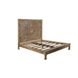 Pemberly Row Floral Carved Solid Wood King Panel Bed in Weathered Brown