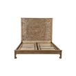Pemberly Row Floral Carved Solid Wood King Panel Bed in Weathered Brown