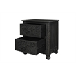 Pemberly Row 2-Drawer Floral Carved Solid Wood Nightstand in Black