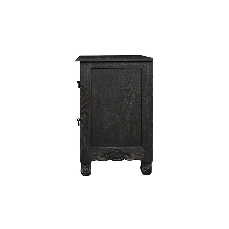 Pemberly Row 2-Drawer Floral Carved Solid Wood Nightstand in Black