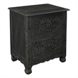 Pemberly Row 2-Drawer Floral Carved Solid Wood Nightstand in Black