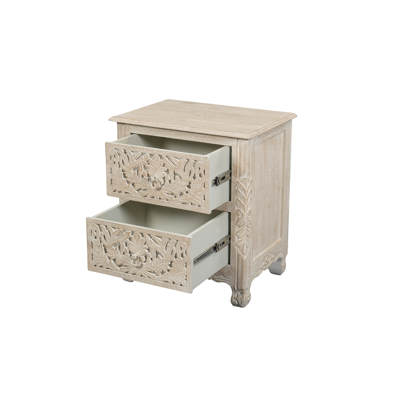 Pemberly Row Farmhouse 2-Drawer Solid Wood Nightstand in Weathered White