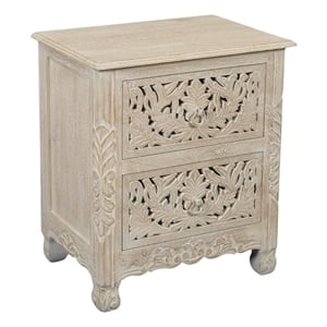 Pemberly Row Farmhouse 2-Drawer Solid Wood Nightstand in Weathered White