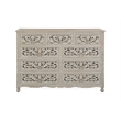 Pemberly Row Farmhouse 9-Drawer Solid Wood Dresser with Floral Carvings in White