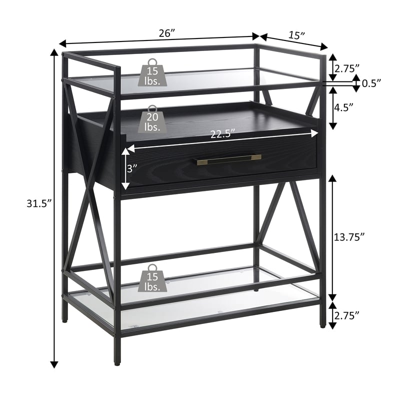 pemberly row serving bar in black wood finish with metal frame