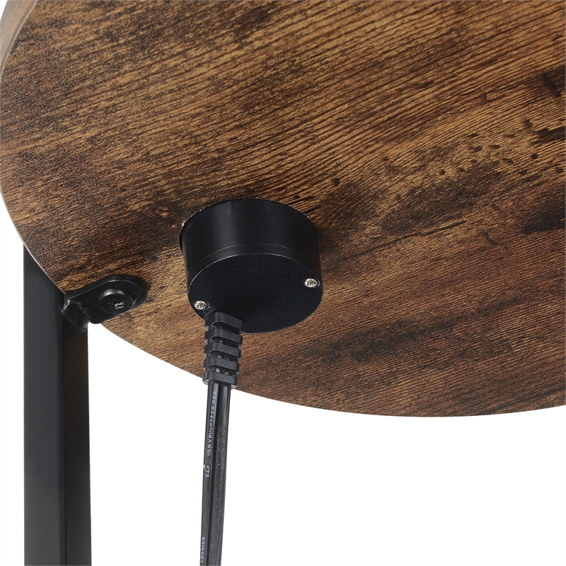 Pemberly Row Oval Chairside End Table with USB Ports in Walnut Wood