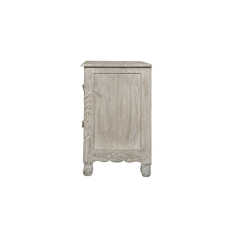 Pemberly Row Monte 2-Drawer Floral Carved Wood Nightstand in Gray