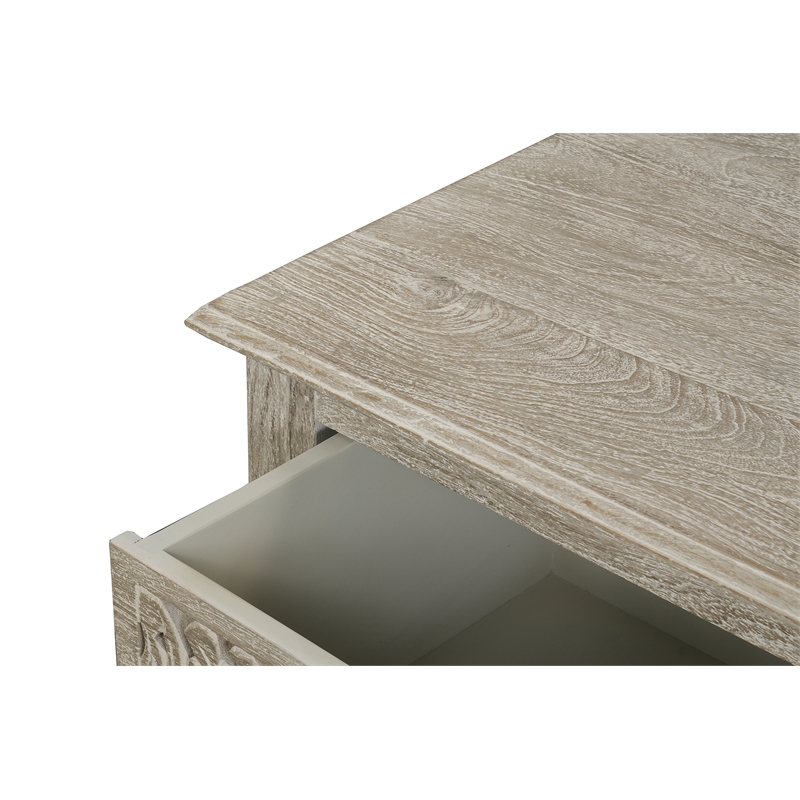 Pemberly Row Monte 2-Drawer Floral Carved Wood Nightstand in Gray