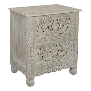 Pemberly Row Monte 2-Drawer Floral Carved Wood Nightstand in Gray