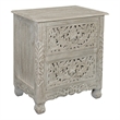 Pemberly Row Monte 2-Drawer Floral Carved Wood Nightstand in Gray