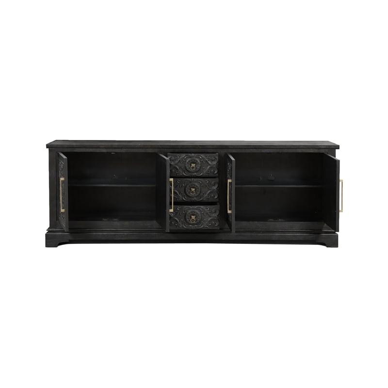 Pemberly Row Isabella 3-Drawer 4-Door Solid Wood Sideboard in Black