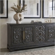 Pemberly Row Isabella 3-Drawer 4-Door Solid Wood Sideboard in Black