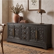 Pemberly Row Isabella 3-Drawer 4-Door Solid Wood Sideboard in Black