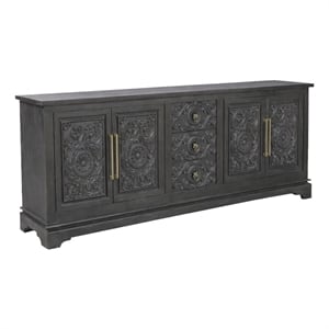 Pemberly Row Isabella 3-Drawer 4-Door Solid Wood Sideboard in Black
