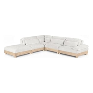 Pemberly Row Chenille Fabric 5-Piece Modular Sectional in Cream