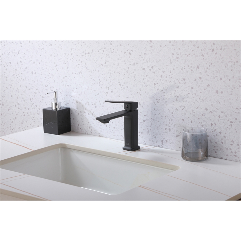 Pemberly Row Brass Single Hole Bathroom Faucet in Matte Black