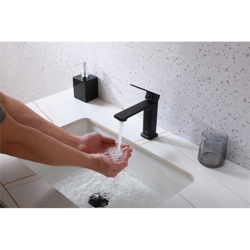 Pemberly Row Brass Single Hole Bathroom Faucet in Matte Black