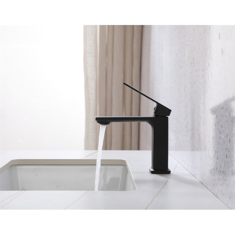 Pemberly Row Brass Single Hole Bathroom Faucet in Matte Black