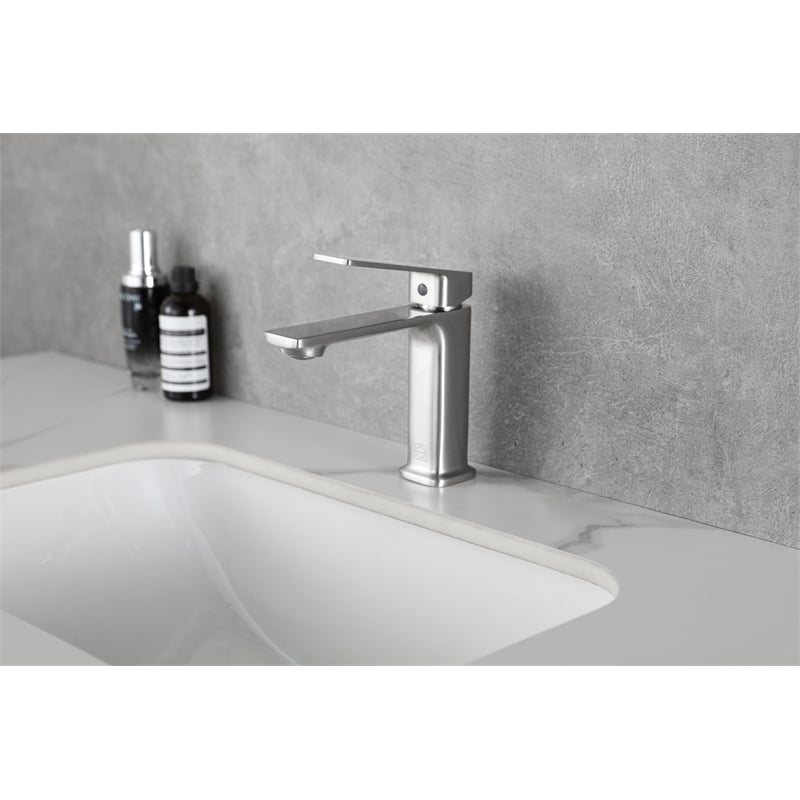 Pemberly Row Brass Single Hole Bathroom Faucet in Brushed Nickel