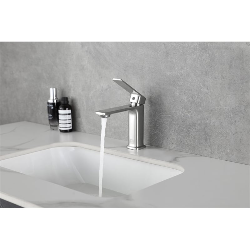 Pemberly Row Brass Single Hole Bathroom Faucet in Brushed Nickel