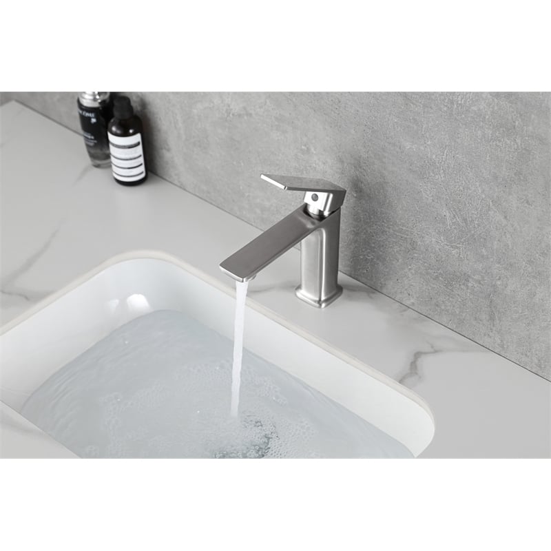 Pemberly Row Brass Single Hole Bathroom Faucet in Brushed Nickel