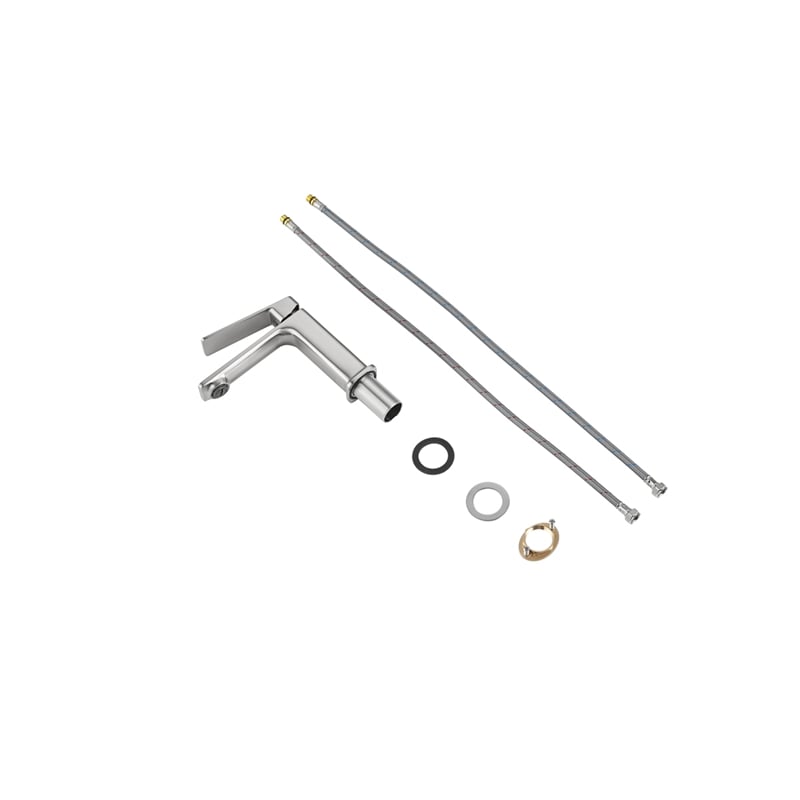 Pemberly Row Brass Single Hole Bathroom Faucet in Brushed Nickel