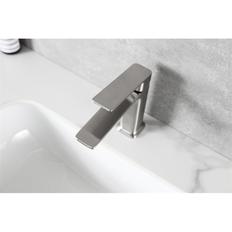 Pemberly Row Brass Single Hole Bathroom Faucet in Brushed Nickel