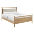 Pemberly Row Queen Platform Bed in Light Oak with Heathered Ivory Upholstery