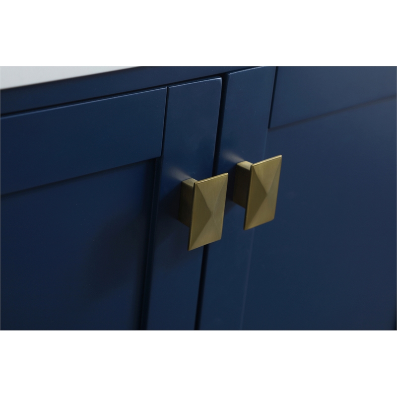 Pemberly Row Solid Wood Bathroom Vanity in Blue with Marble Countertop