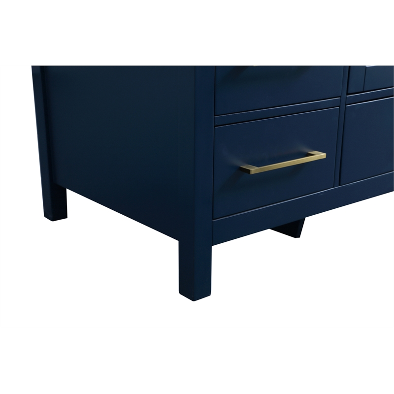 Pemberly Row Solid Wood Bathroom Vanity in Blue with Marble Countertop