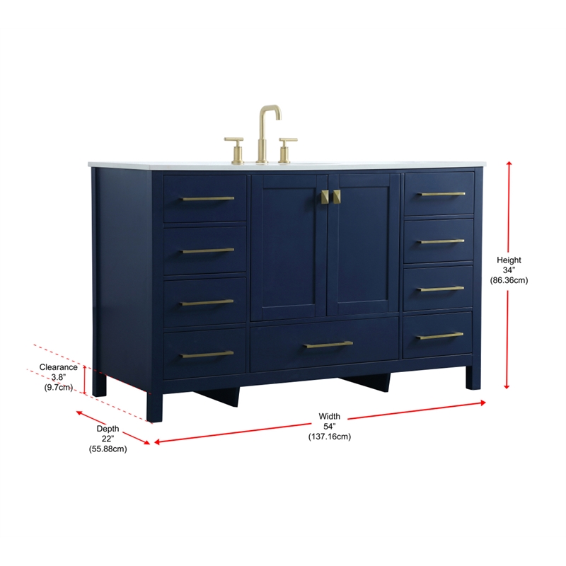 Pemberly Row Solid Wood Bathroom Vanity in Blue with Marble Countertop
