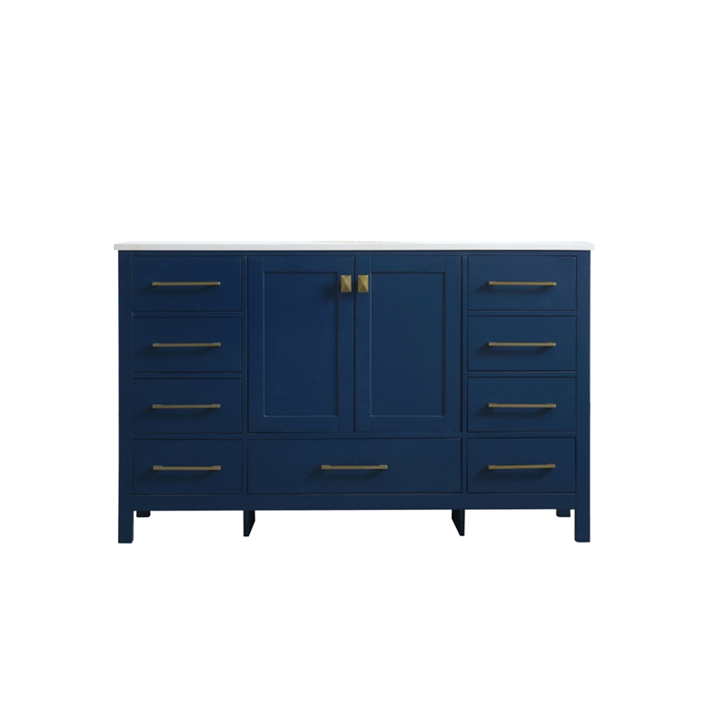 Pemberly Row Solid Wood Bathroom Vanity in Blue with Marble Countertop
