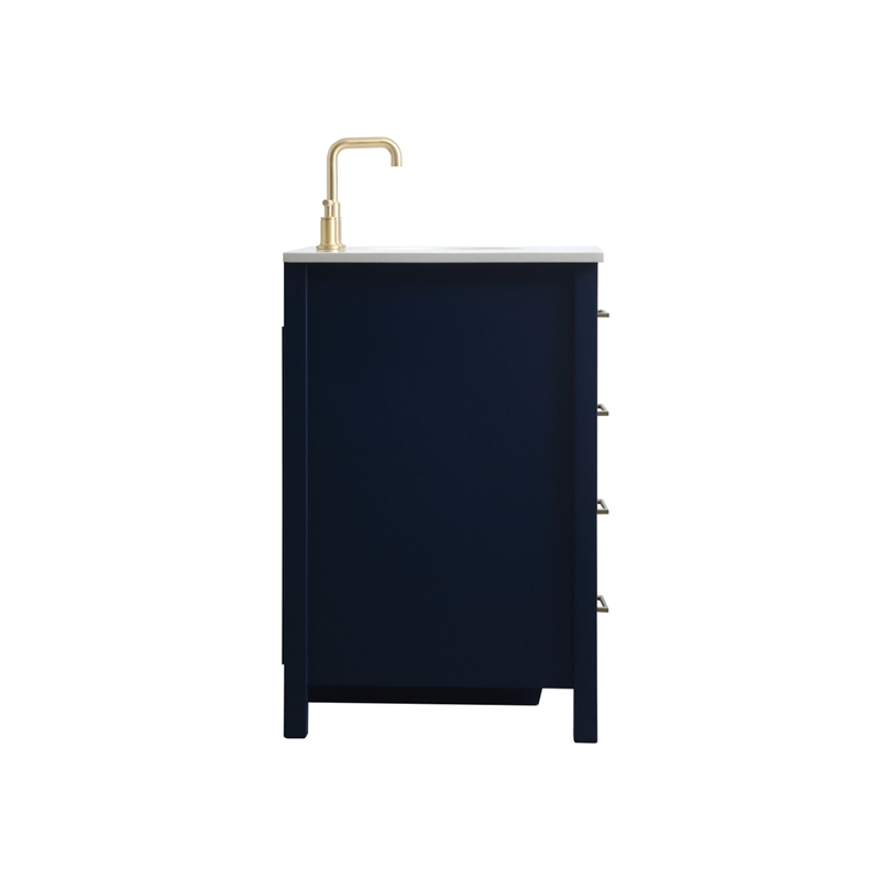 Pemberly Row Solid Wood Bathroom Vanity in Blue with Marble Countertop