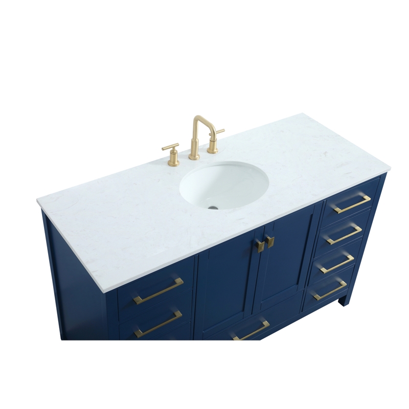 Pemberly Row Solid Wood Bathroom Vanity in Blue with Marble Countertop