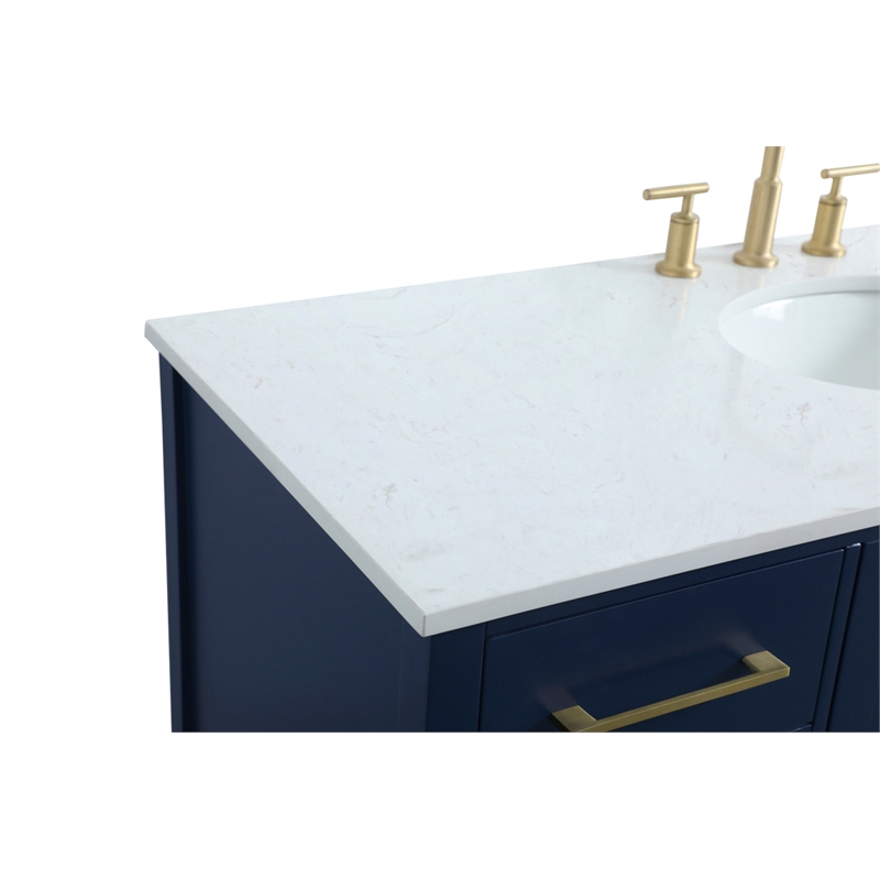 Pemberly Row Solid Wood Bathroom Vanity in Blue with Marble Countertop