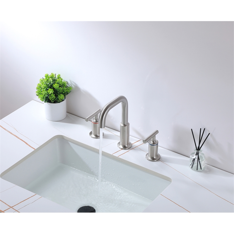 Pemberly Row Brass Double Handle Bathroom Faucet in Brushed Nickel