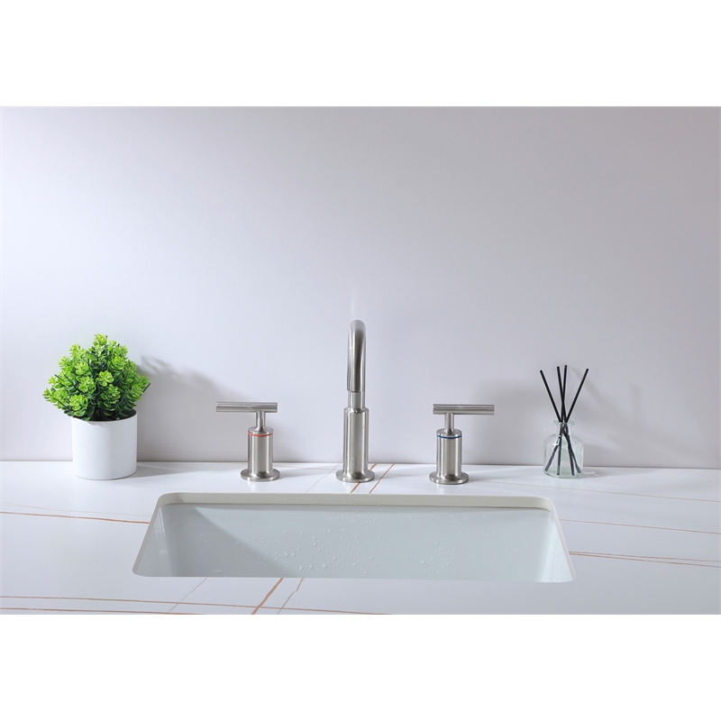 Pemberly Row Brass Double Handle Bathroom Faucet in Brushed Nickel
