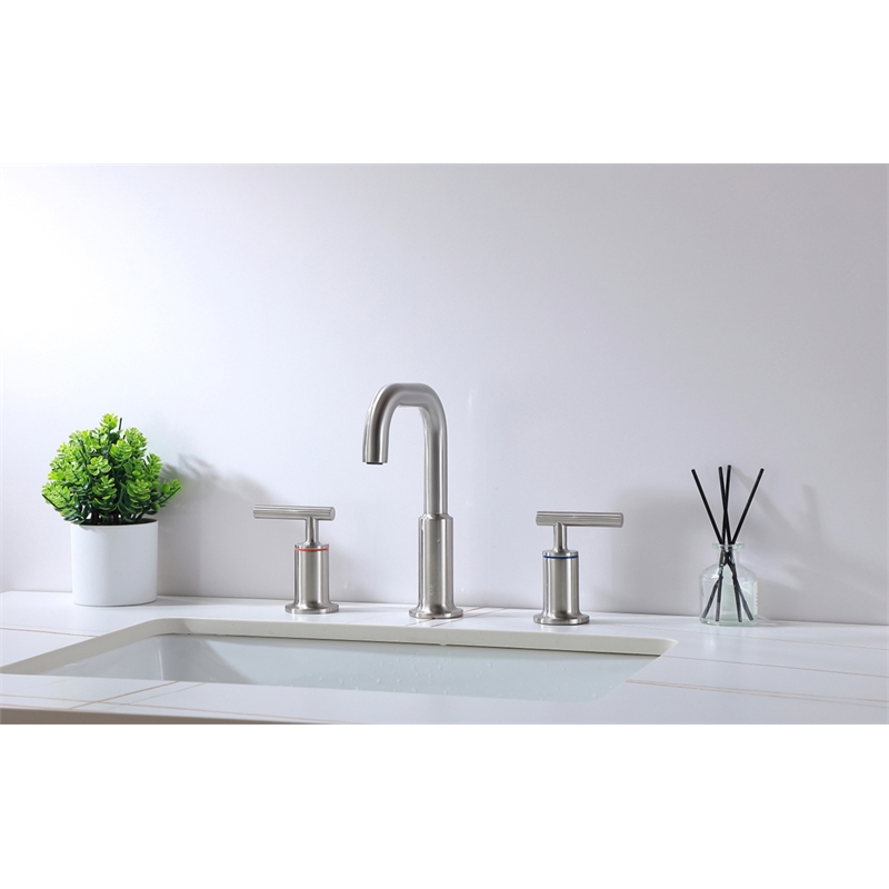 Pemberly Row Brass Double Handle Bathroom Faucet in Brushed Nickel