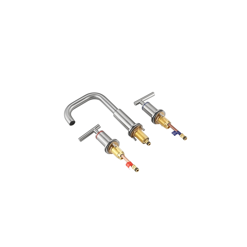 Pemberly Row Brass Double Handle Bathroom Faucet in Brushed Nickel