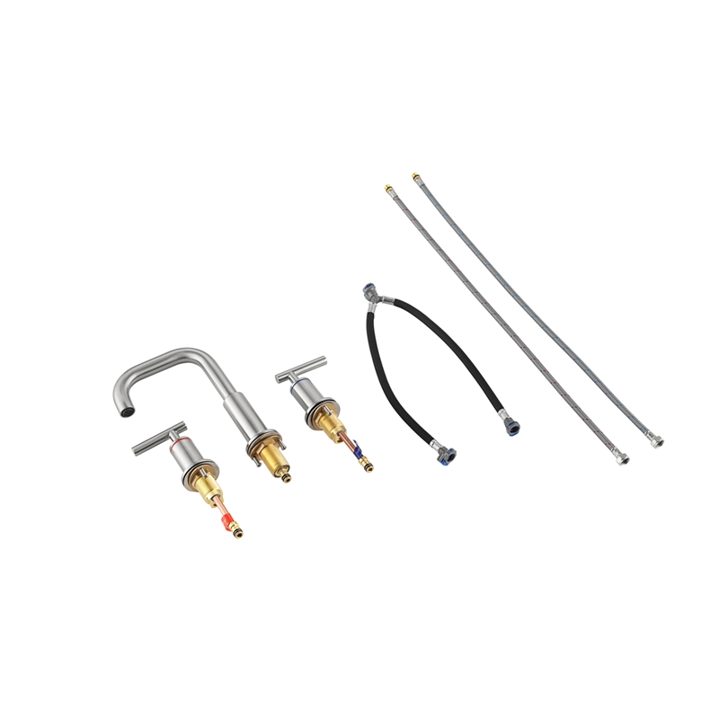 Pemberly Row Brass Double Handle Bathroom Faucet in Brushed Nickel