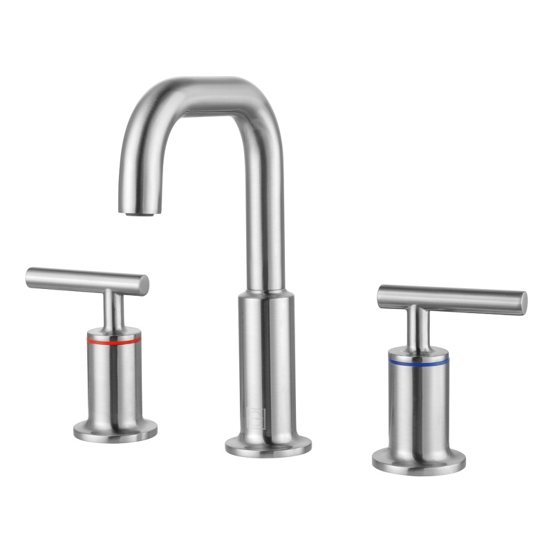 Pemberly Row Brass Double Handle Bathroom Faucet in Brushed Nickel